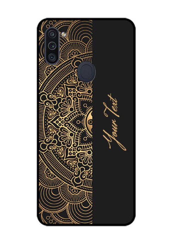 Galaxy M11 Photo Printing on Glass Case - Mandala art with custom text Design