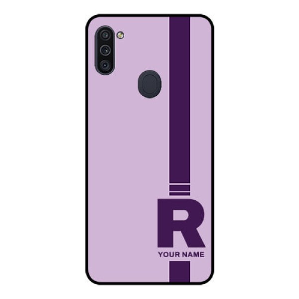 Galaxy M11 Photo Printing on Glass Case - Simple dual tone stripe with name Design Galaxy M11 Photo Printing on Glass Case - Simple dual tone stripe with name Design