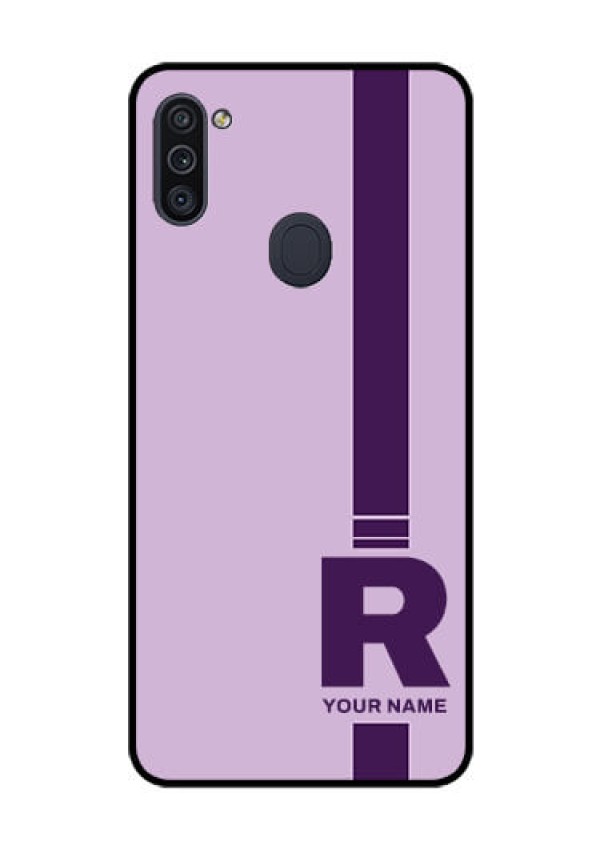 Galaxy M11 Photo Printing on Glass Case - Simple dual tone stripe with name Design