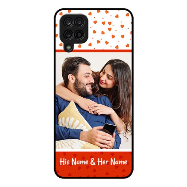 Galaxy M12 Custom Glass Phone Case - Orange Love Symbol Design