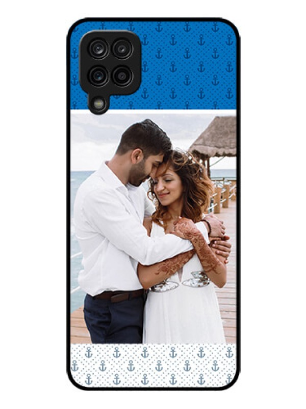 Custom Galaxy M12 Photo Printing on Glass Case - Blue Anchors Design