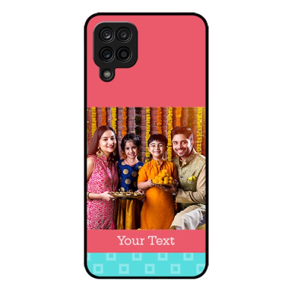 Galaxy M12 Personalized Glass Phone Case - Peach & Blue Color Design Galaxy M12 Personalized Glass Phone Case - Peach & Blue Color Design