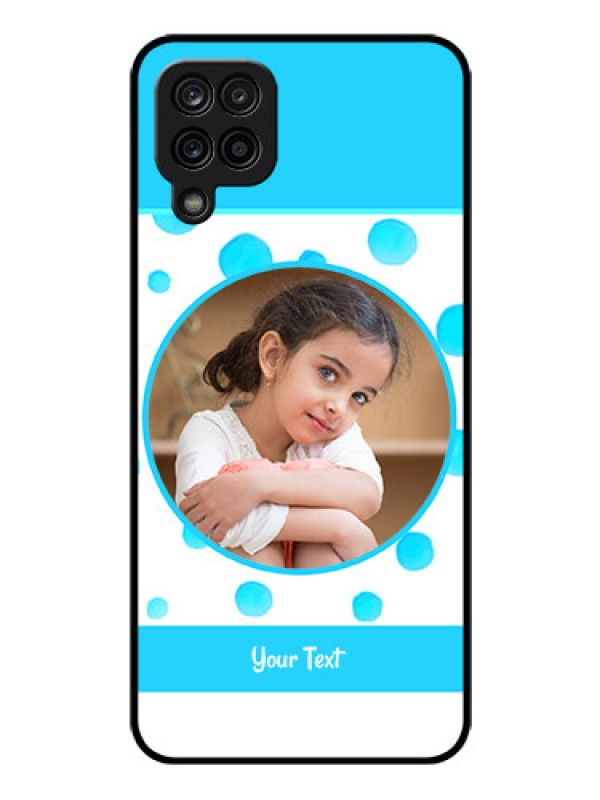 Custom Galaxy M12 Photo Printing on Glass Case - Blue Bubbles Pattern Design