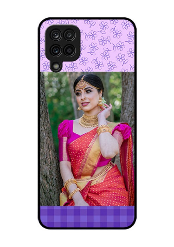 Galaxy M12 Custom Glass Phone Case - Purple Floral Design