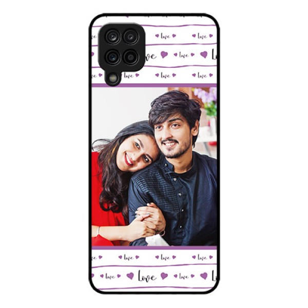 Galaxy M12 Custom Glass Mobile Case - Couples Heart Design