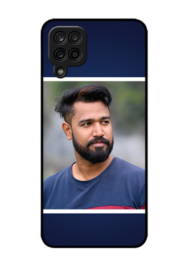 Galaxy M12 Personalized Glass Phone Case - Simple Royal Blue Design