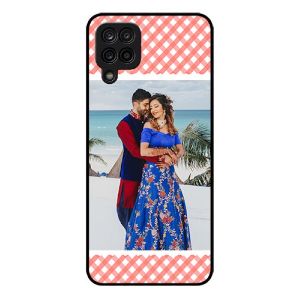 Galaxy M12 Personalized Glass Phone Case - Pink Pattern Design