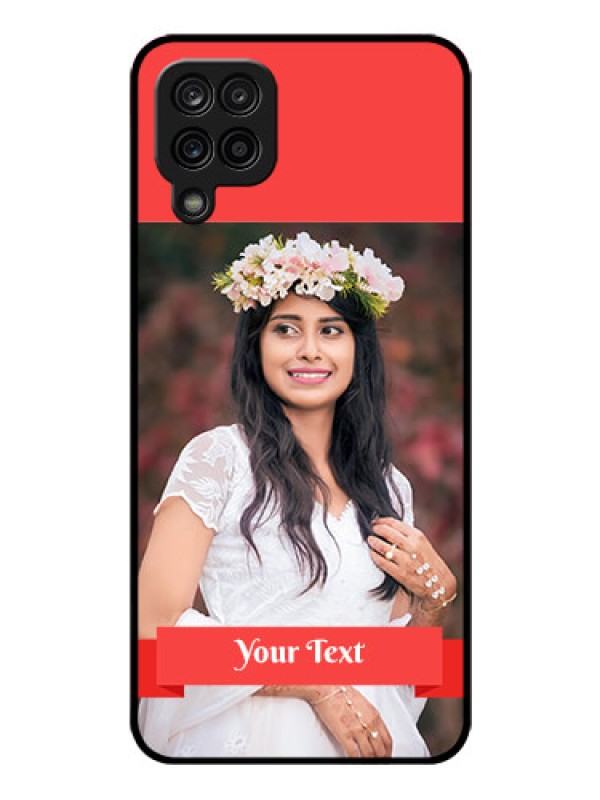 Custom Galaxy M12 Custom Glass Phone Case - Simple Red Color Design