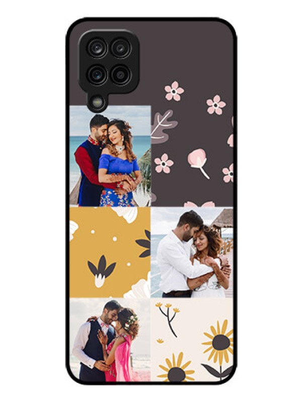 Custom Galaxy M12 Photo Printing on Glass Case - 3 Images with Floral Design