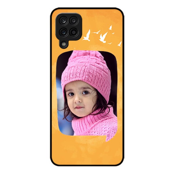 Galaxy M12 Personalized Glass Phone Case - Water Color Design with Bird Icons