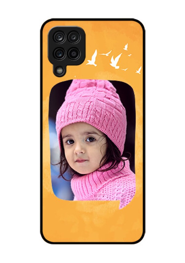 Galaxy M12 Personalized Glass Phone Case - Water Color Design with Bird Icons
