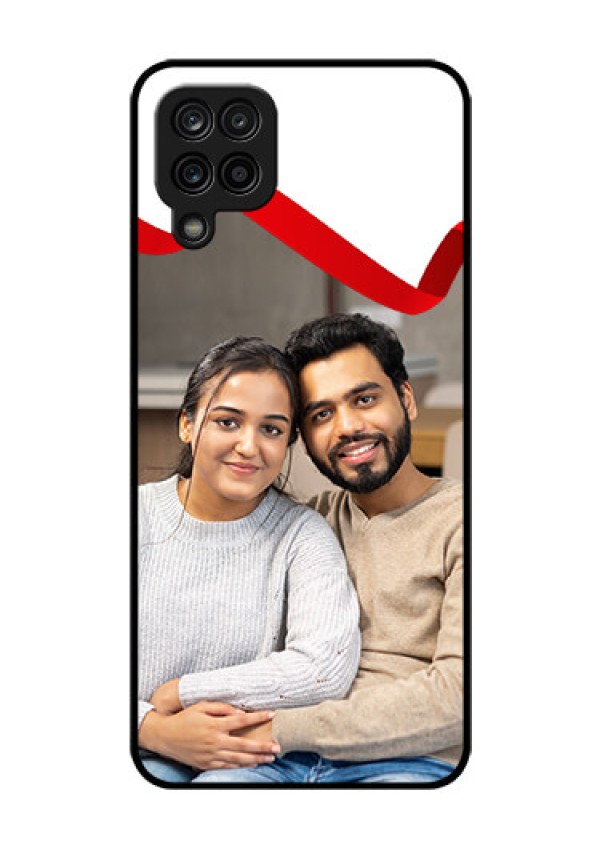 Galaxy M12 Photo Printing on Glass Case - Red Ribbon Frame Design