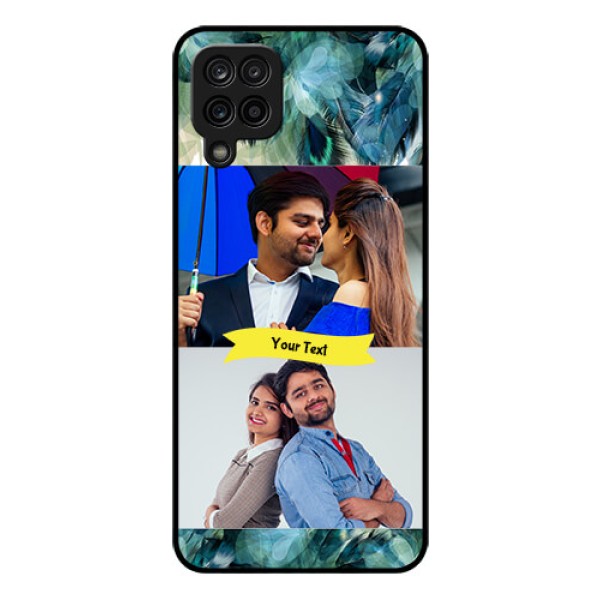 Galaxy M12 Personalized Glass Phone Case - Image with Boho Peacock Feather Design Galaxy M12 Personalized Glass Phone Case - Image with Boho Peacock Feather Design
