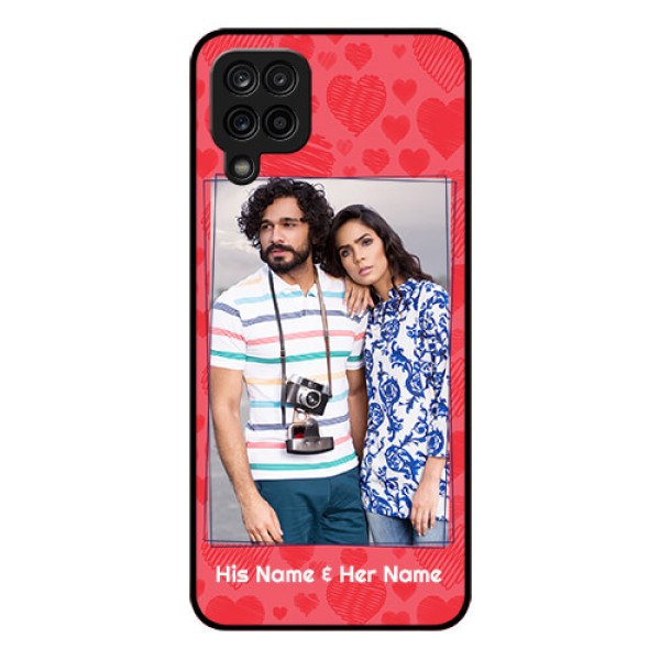 Galaxy M12 Photo Printing on Glass Case - with Red Heart Symbols Design Galaxy M12 Photo Printing on Glass Case - with Red Heart Symbols Design