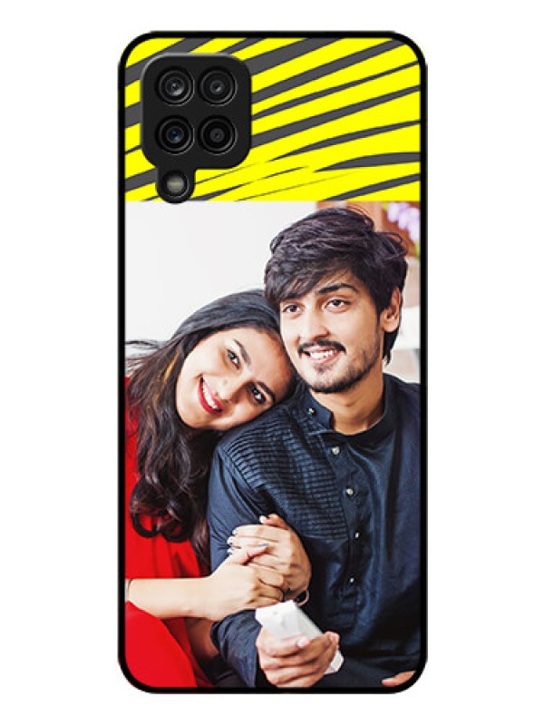 Custom Galaxy M12 Photo Printing on Glass Case - Yellow Abstract Design