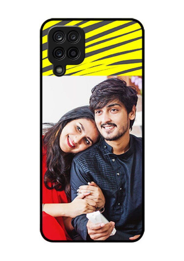 Galaxy M12 Photo Printing on Glass Case - Yellow Abstract Design