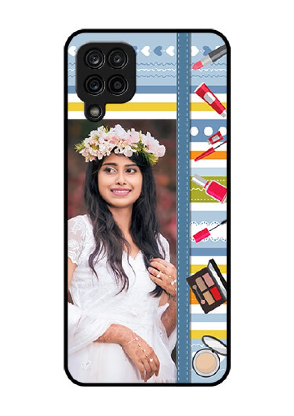 Galaxy M12 Personalized Glass Phone Case - Makeup Icons Design