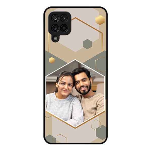 Galaxy M12 Photo Printing on Glass Case - Stylish Hexagon Pattern Design Galaxy M12 Photo Printing on Glass Case - Stylish Hexagon Pattern Design