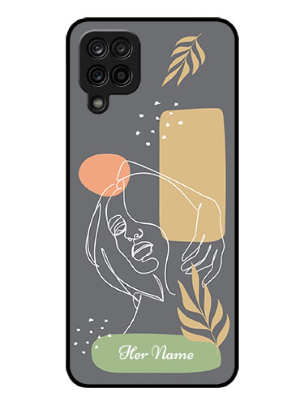 Custom Galaxy M12 Custom Glass Phone Case - Gazing Woman line art Design