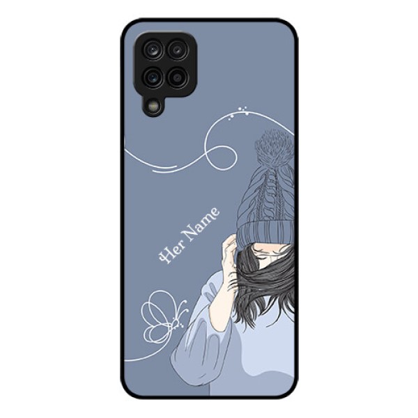 Galaxy M12 Custom Glass Mobile Case - Girl in winter outfit Design