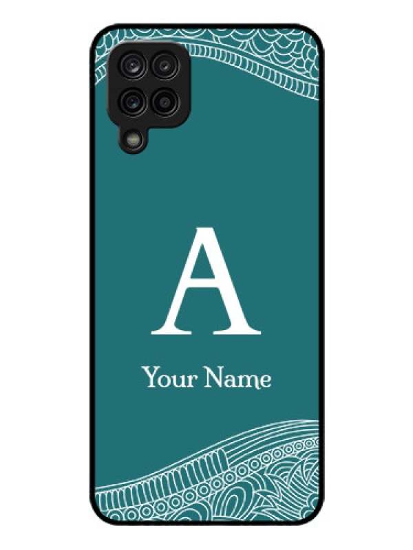 Custom Galaxy M12 Personalized Glass Phone Case - line art pattern with custom name Design