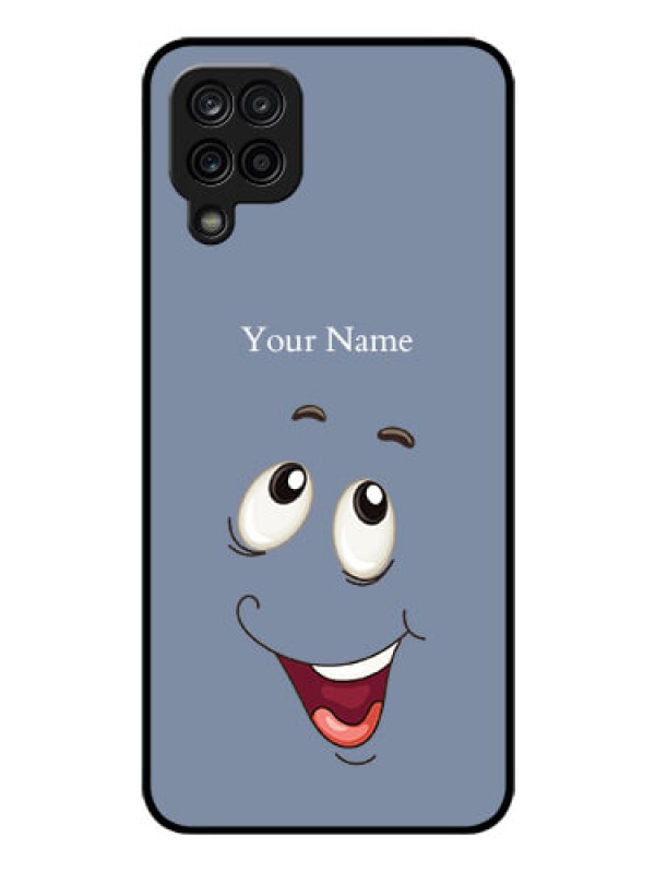 Custom Galaxy M12 Photo Printing on Glass Case - Laughing Cartoon Face Design