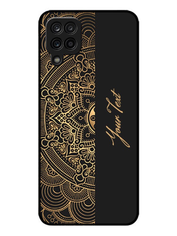 Custom Galaxy M12 Photo Printing on Glass Case - Mandala art with custom text Design