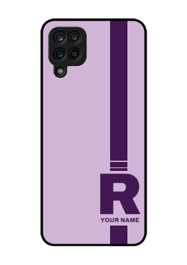 Galaxy M12 Photo Printing on Glass Case - Simple dual tone stripe with name Design