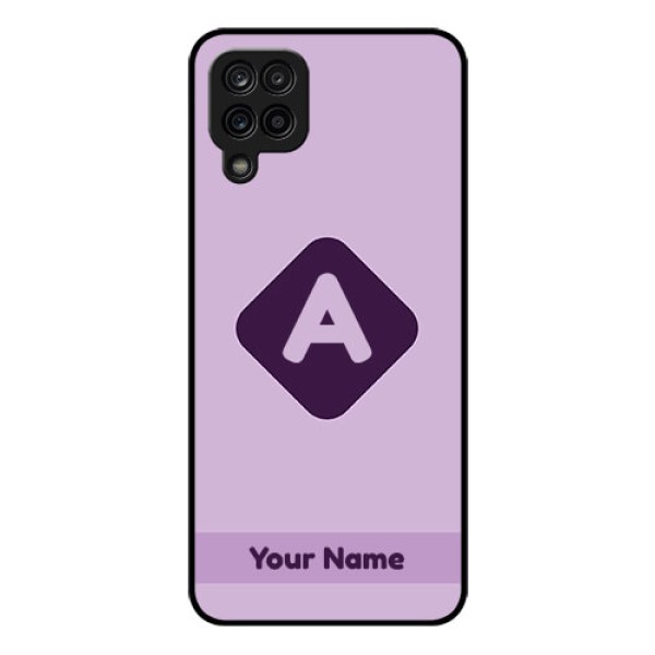 Galaxy M12 Custom Glass Mobile Case - Custom Letter in curved badge Design Galaxy M12 Custom Glass Mobile Case - Custom Letter in curved badge Design