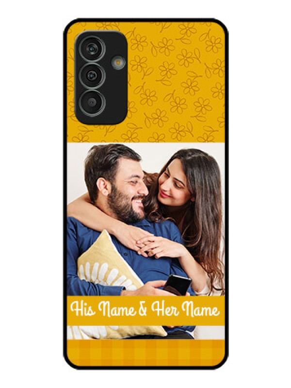 Custom Galaxy M13 4G Custom Glass Mobile Case - Yellow Floral Design