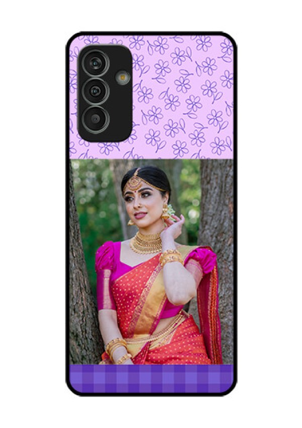 Galaxy M13 4G Custom Glass Phone Case - Purple Floral Design