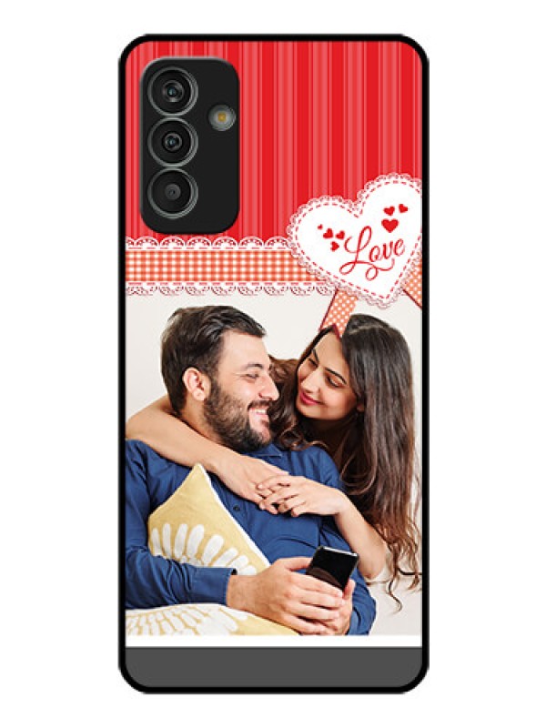 Custom Galaxy M13 4G Custom Glass Mobile Case - Red Love Pattern Design