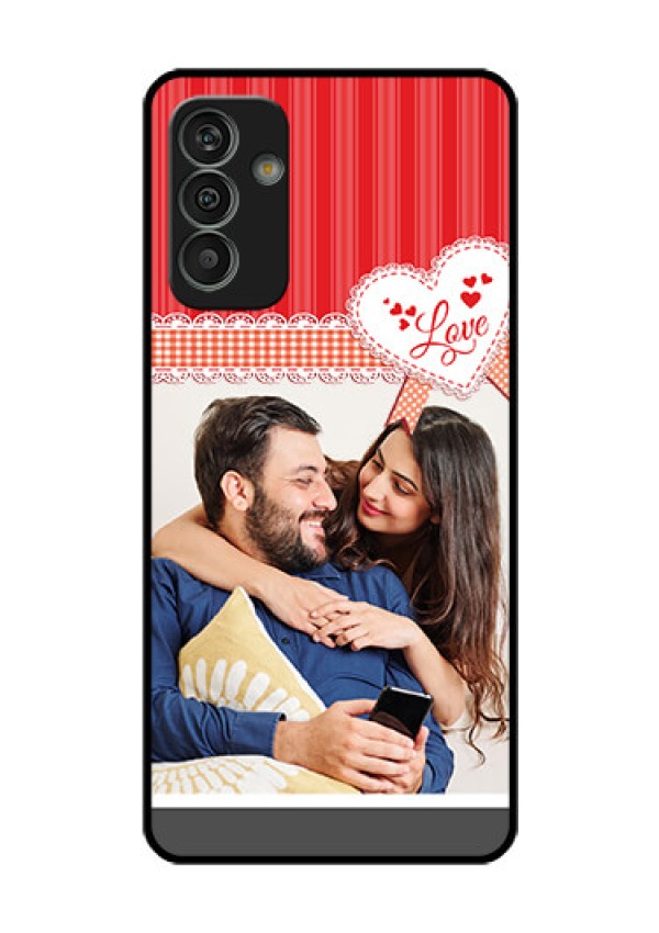 Galaxy M13 4G Custom Glass Mobile Case - Red Love Pattern Design