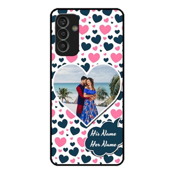Galaxy M13 4G Custom Glass Phone Case - Pink & Blue Heart Design