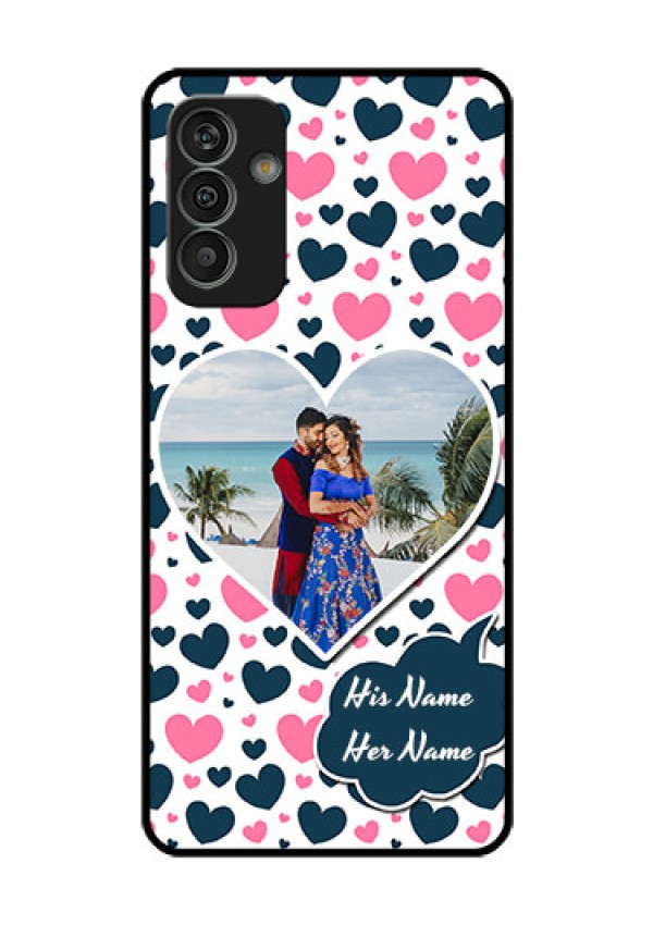 Galaxy M13 4G Custom Glass Phone Case - Pink & Blue Heart Design