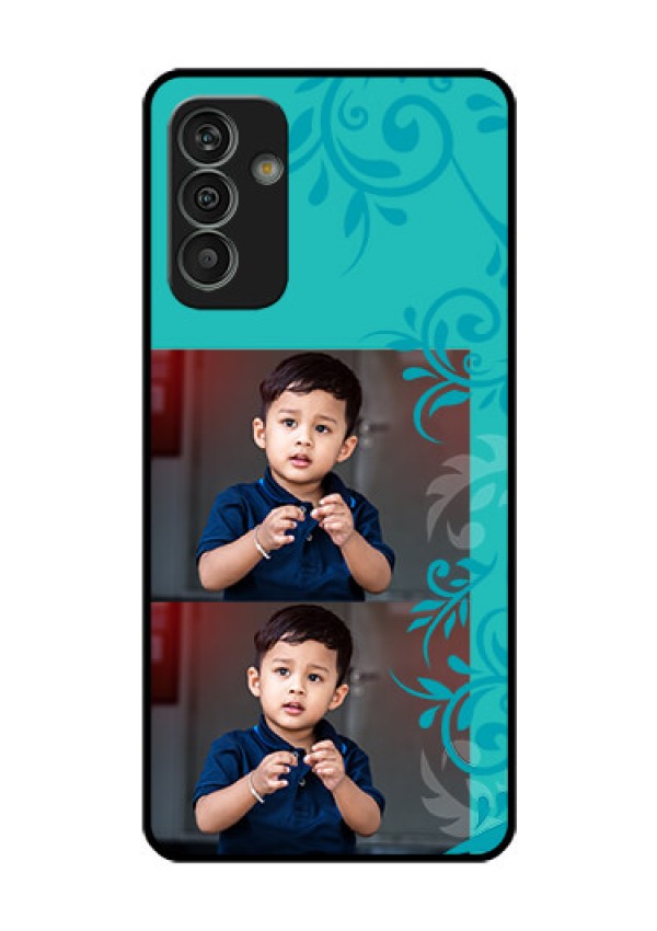 Galaxy M13 4G Personalized Glass Phone Case - with Photo and Green Floral Design