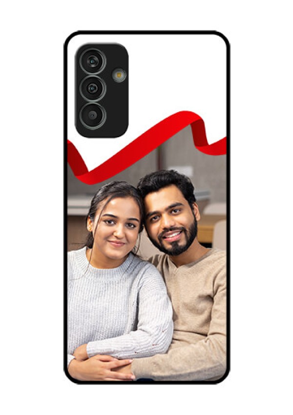Galaxy M13 4G Photo Printing on Glass Case - Red Ribbon Frame Design