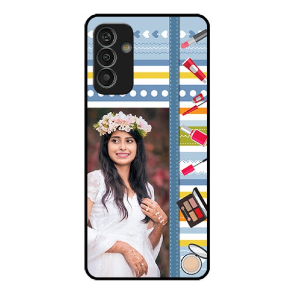 Galaxy M13 4G Personalized Glass Phone Case - Makeup Icons Design
