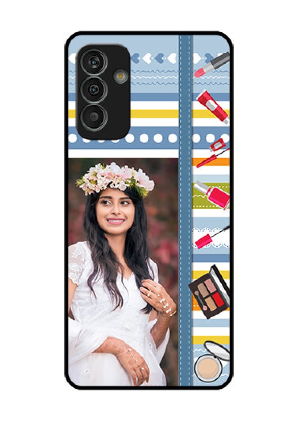 Galaxy M13 4G Personalized Glass Phone Case - Makeup Icons Design