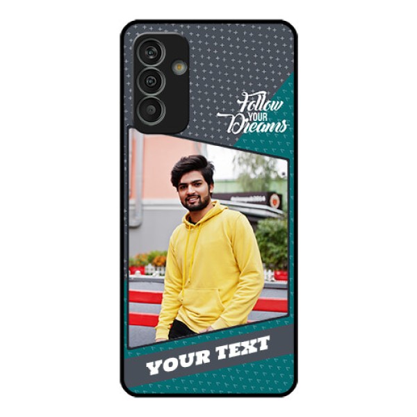 Galaxy M13 4G Personalized Glass Phone Case - Background Pattern Design with Quote Galaxy M13 4G Personalized Glass Phone Case - Background Pattern Design with Quote