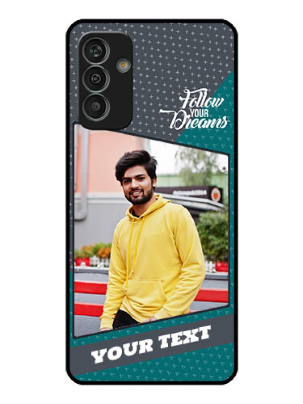 Custom Galaxy M13 4G Personalized Glass Phone Case - Background Pattern Design with Quote