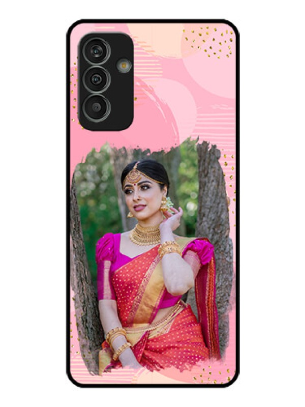 Custom Galaxy M13 4G Personalized Glass Phone Case - Gold Glitter Splash Design