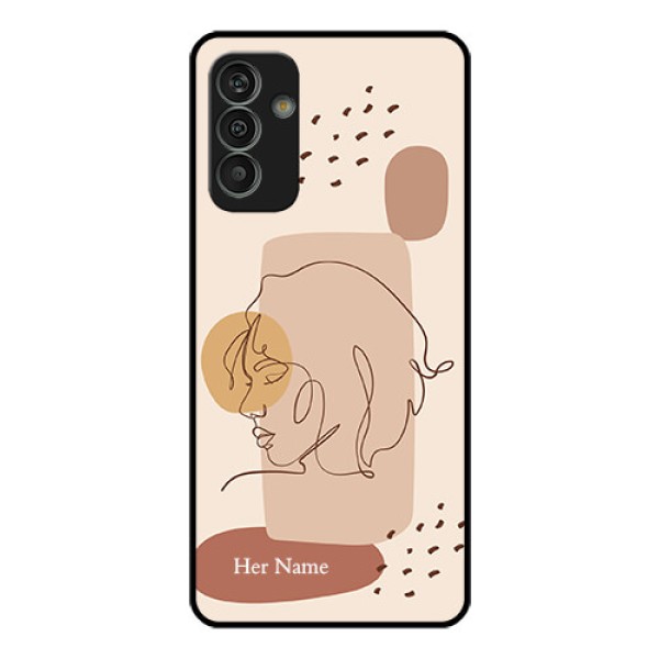 Galaxy M13 4G Photo Printing on Glass Case - Calm Woman line art Design Galaxy M13 4G Photo Printing on Glass Case - Calm Woman line art Design