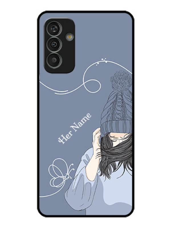 Custom Galaxy M13 4G Custom Glass Mobile Case - Girl in winter outfit Design