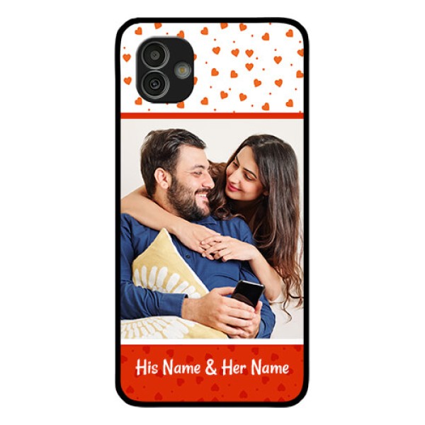 Samsung Galaxy M13 5G Custom Glass Phone Case - Orange Love Symbol Design Samsung Galaxy M13 5G Custom Glass Phone Case - Orange Love Symbol Design
