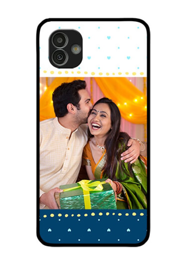 Samsung Galaxy M13 5G Personalized Glass Phone Case - White and Blue Abstract Design