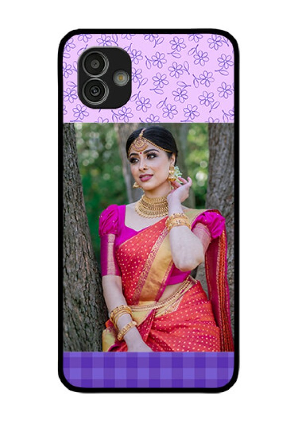 Samsung Galaxy M13 5G Custom Glass Phone Case - Purple Floral Design