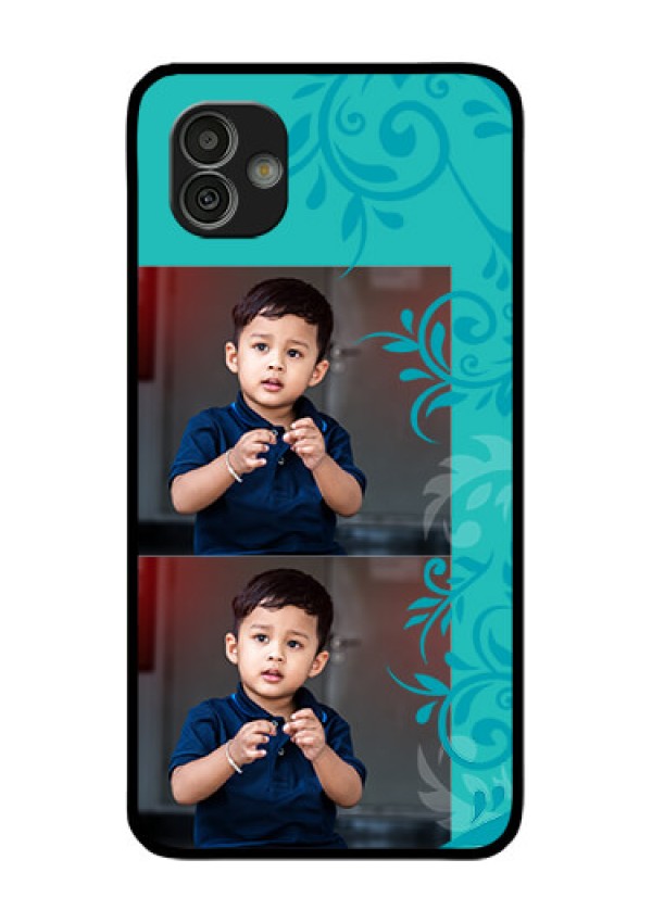 Samsung Galaxy M13 5G Personalized Glass Phone Case - with Photo and Green Floral Design