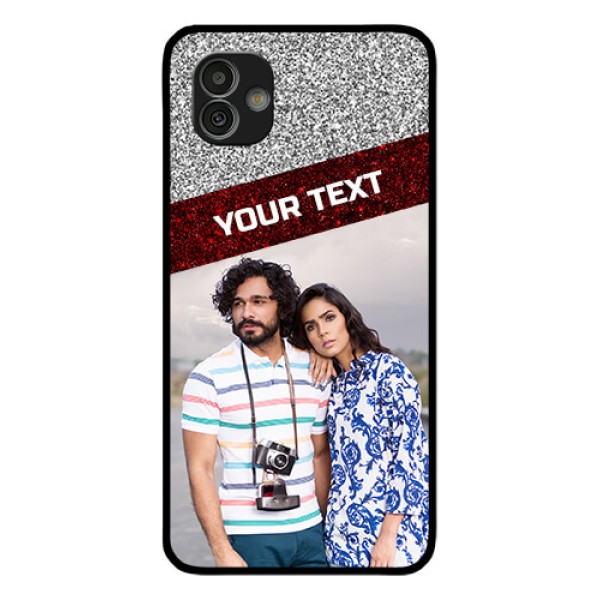 Samsung Galaxy M13 5G Personalized Glass Phone Case - Image Holder with Glitter Strip Design Samsung Galaxy M13 5G Personalized Glass Phone Case - Image Holder with Glitter Strip Design