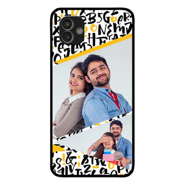 Samsung Galaxy M13 5G Custom Glass Mobile Case - Letters Pattern Design Samsung Galaxy M13 5G Custom Glass Mobile Case - Letters Pattern Design